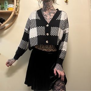 Timing Checkerboard Cropped Cardigan Sweater S